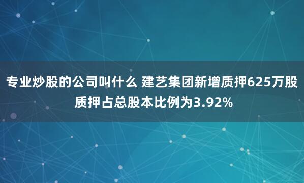 专业炒股的公司叫什么 建艺集团新增质押625万股 质押占总股本比例为3.92%