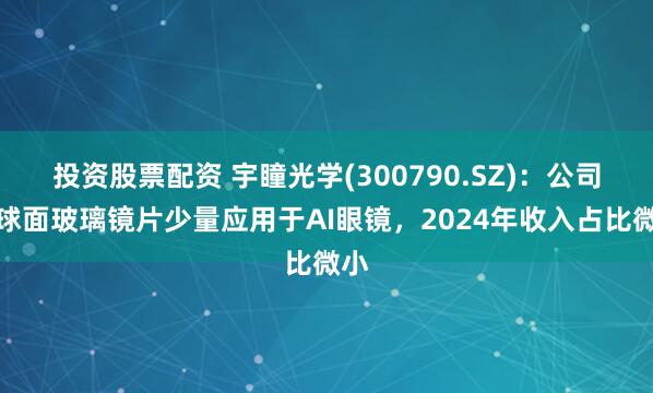 投资股票配资 宇瞳光学(300790.SZ)：公司非球面玻璃镜片少量应用于AI眼镜，2024年收入占比微小